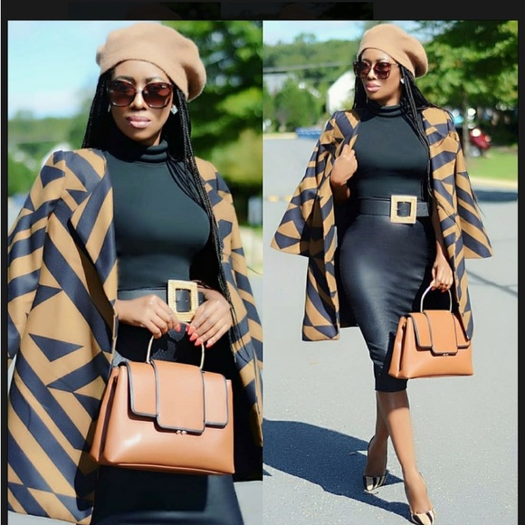 H&M women’s blazer jacket 3/4 sleeves abstract tan & black geometric print 10 - Picture 16 of 16